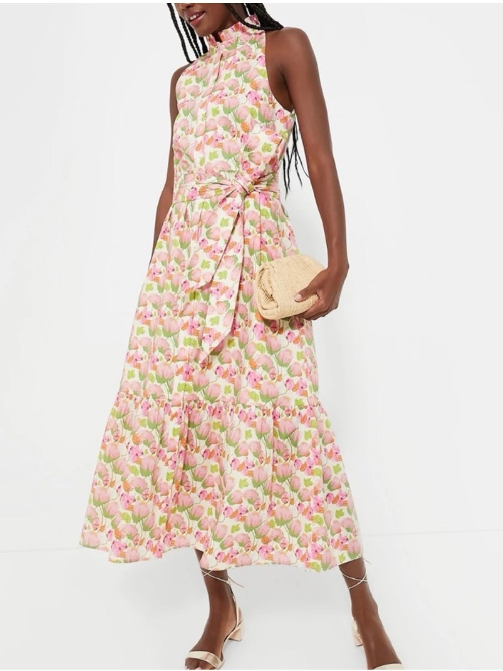 Tuckernuck Pink and Green Floral High-Neck Midi Dress - Picture 3 of 6